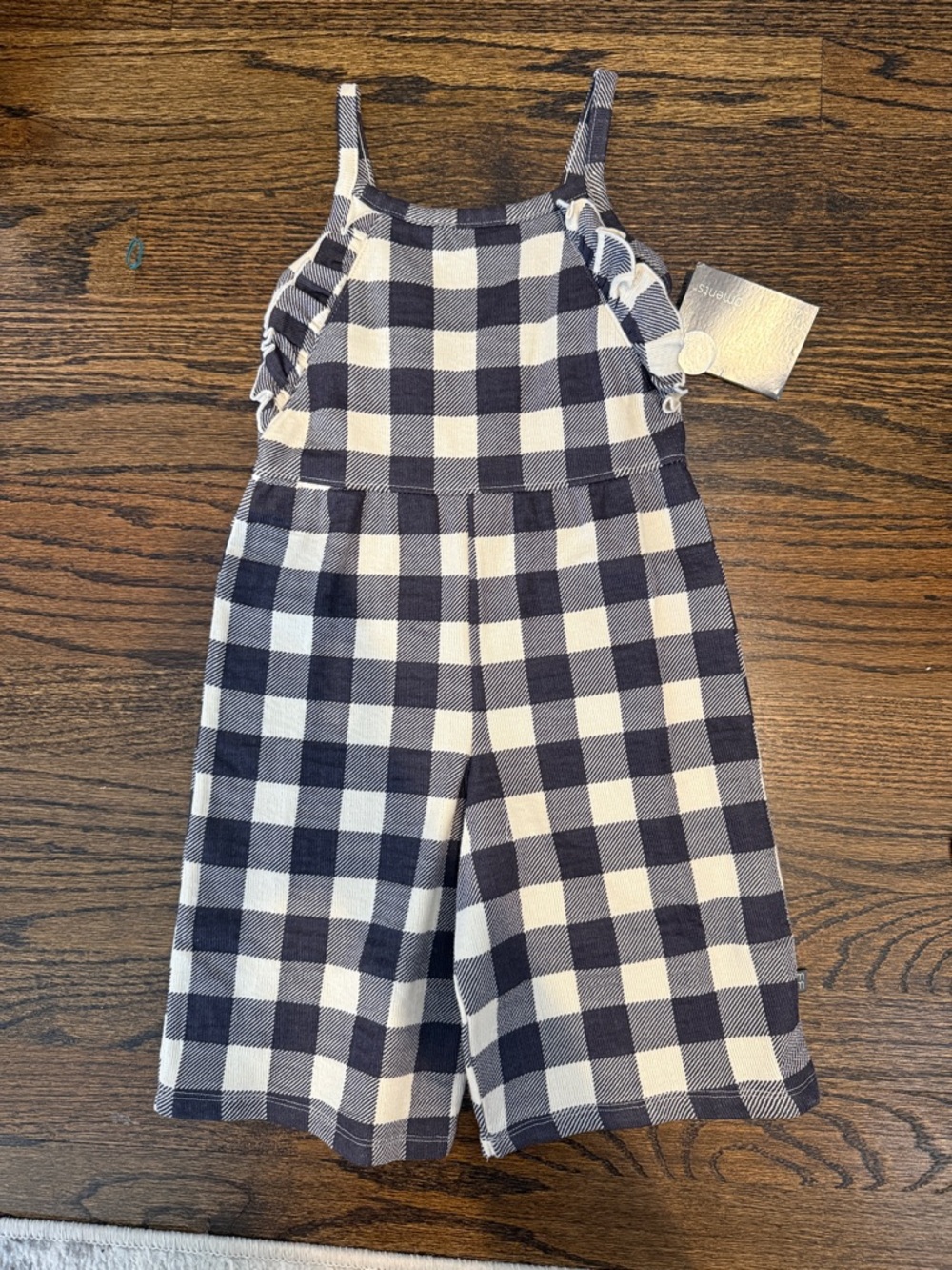 Girls Navy & White Gingham Sleeveless Romper NWT